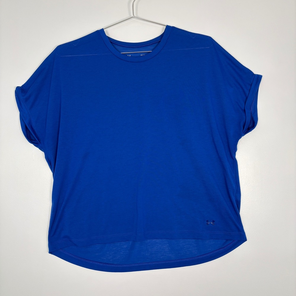 Under‎ Armour Womens T-Shirt Large Blue HeatGear Loose Fit Short Sleeve UW2403